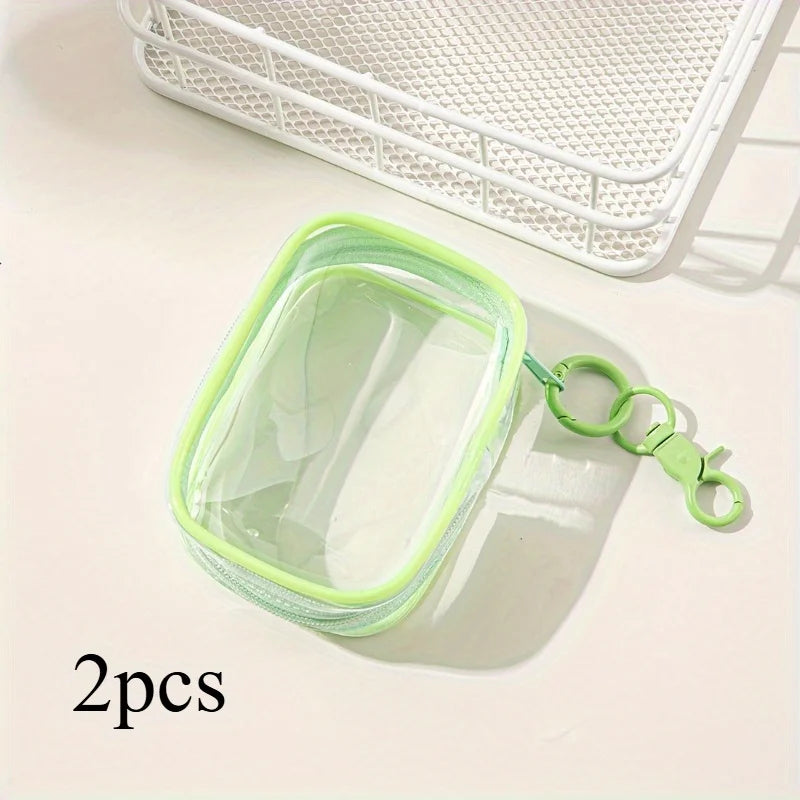 2-Pack Clear PVC Zipper Pouches | Candy-Color Mini Storage Bags Mini Zipper Pouch QXL Green-2pcs