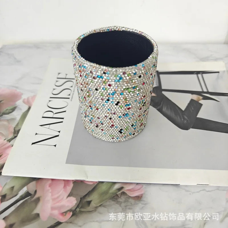 Diamond-Encrusted Round Makeup Brush Holder & Desk Organizer Desk Storage Organizer QXL Colorful1 pack
