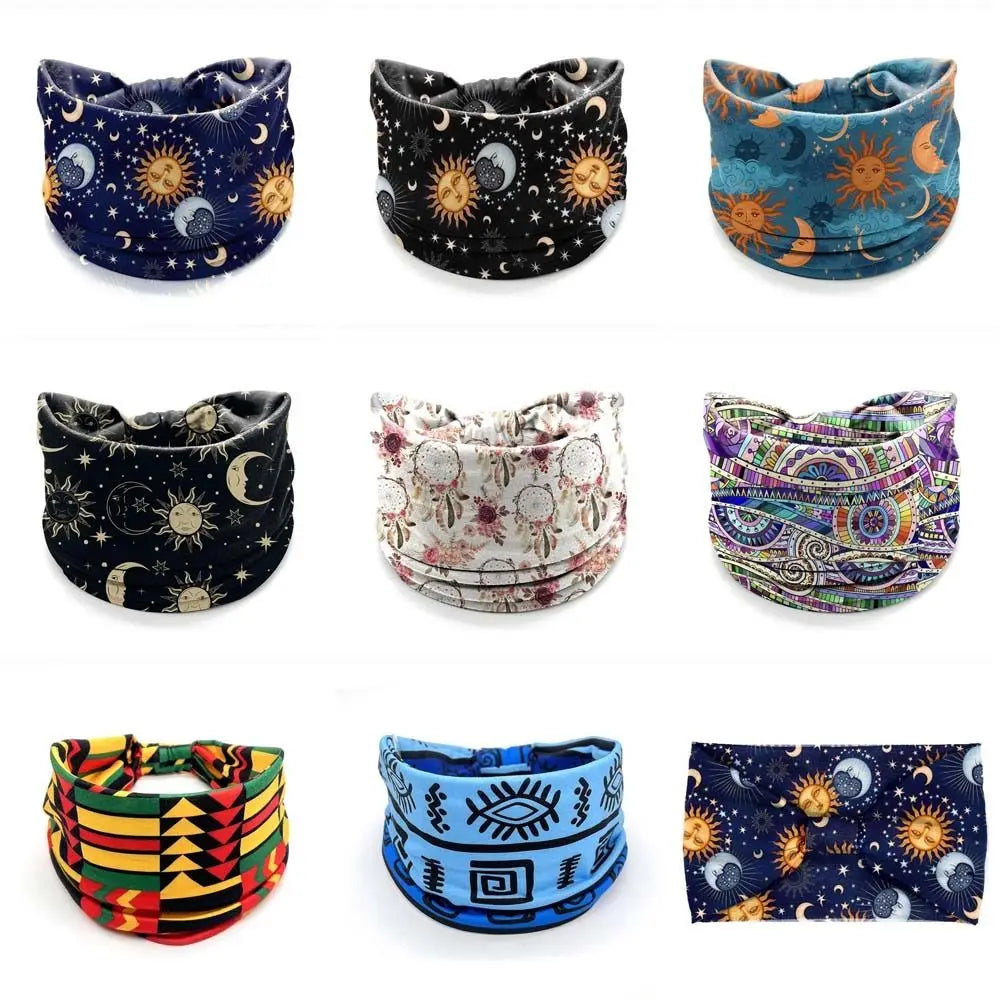 Elastic Wide Knot Headband | Boho Floral Star Print Women Knotted Headband QXL