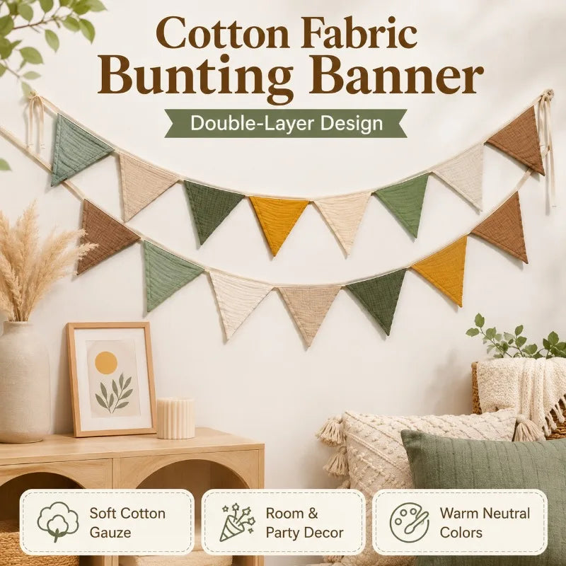 Cotton Fabric Bunting Banner | Triangle Pennant Party Garland Party Bunting Banner QXL