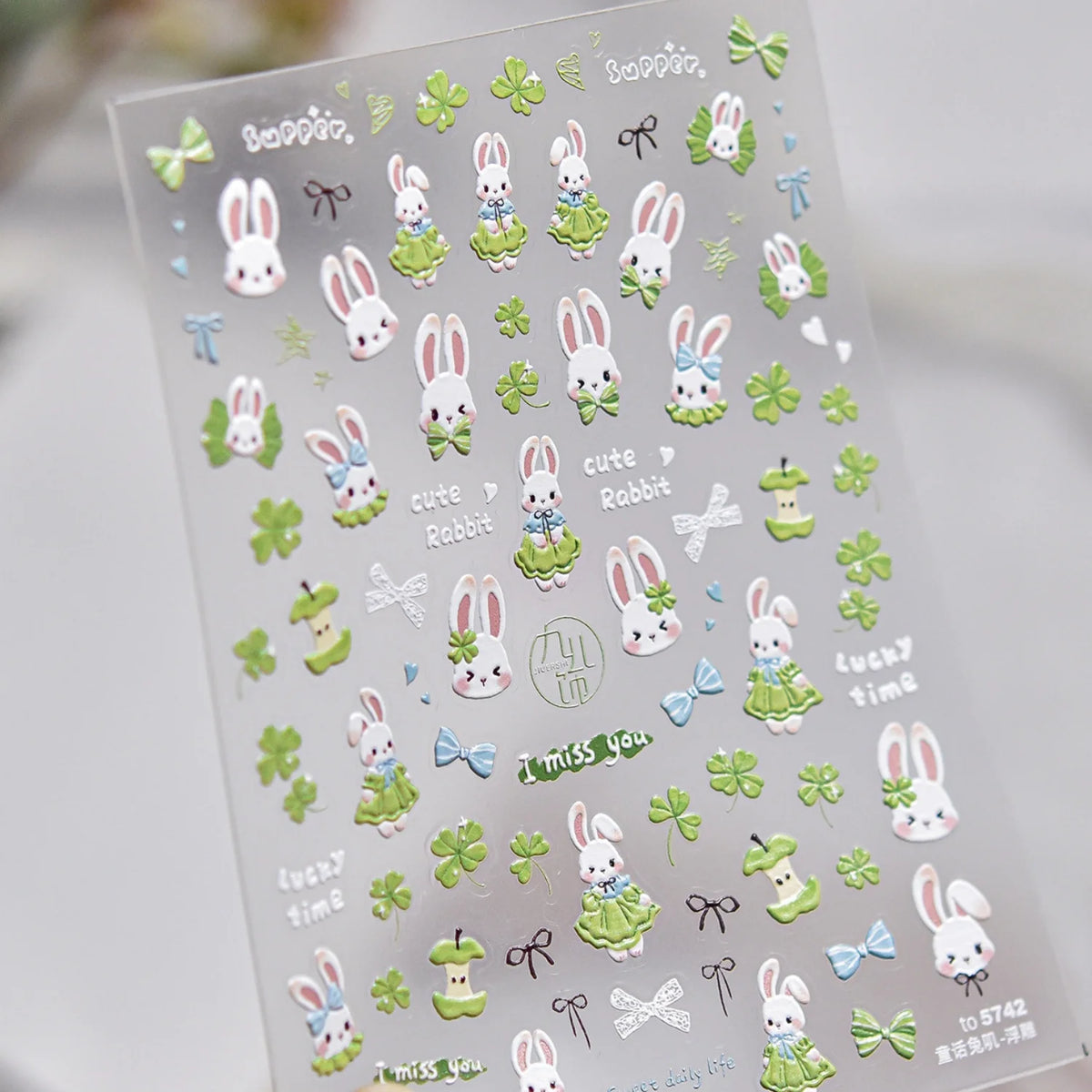 5D Embossed Rabbit Nail Art Stickers | Garden Clover Bow Decals Nail Art Stickers QXL