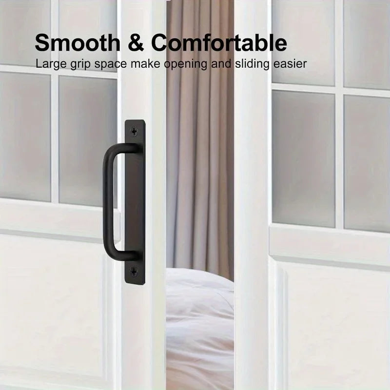 Black Aluminum Barn Door Pull Handle with Plate | Sliding Door Door Pull Handle QXL