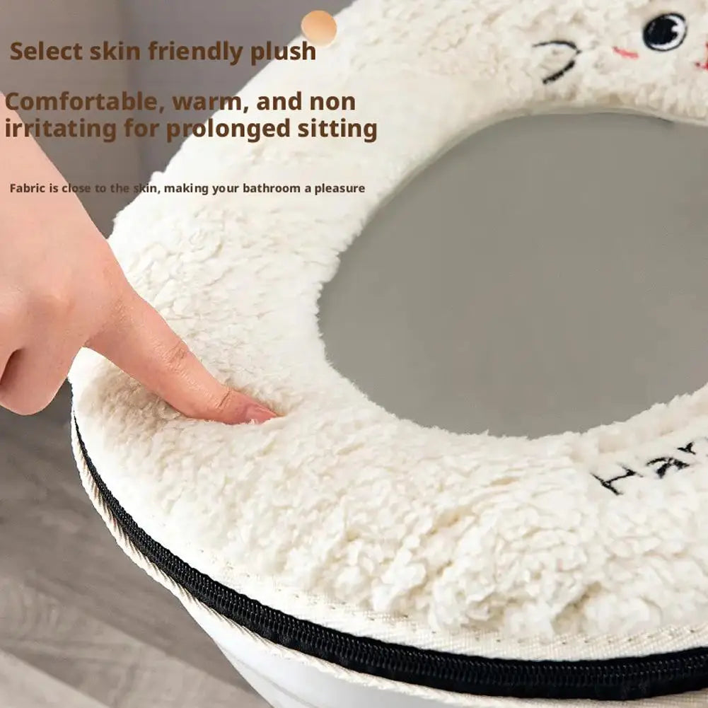 Velvet Toilet Seat Cover Pad | Soft Warm Waterproof Universal Fit Toilet Seat Cover QXL