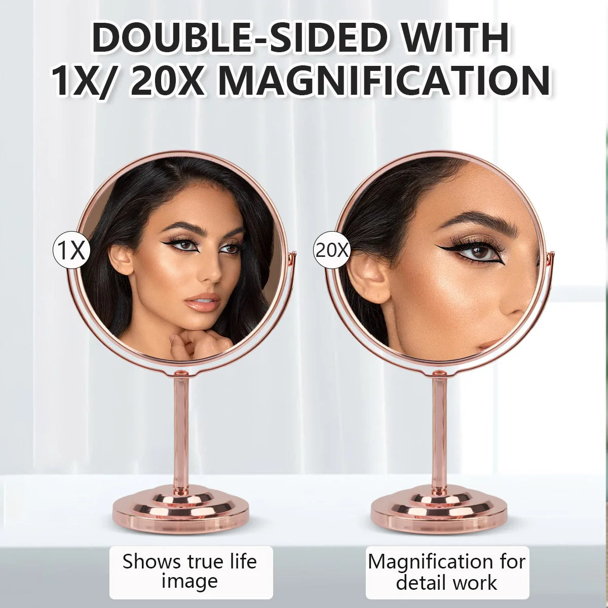 Double-Sided Vanity Mirror with 2X Magnification & Stand Vanity Makeup Mirror QXL