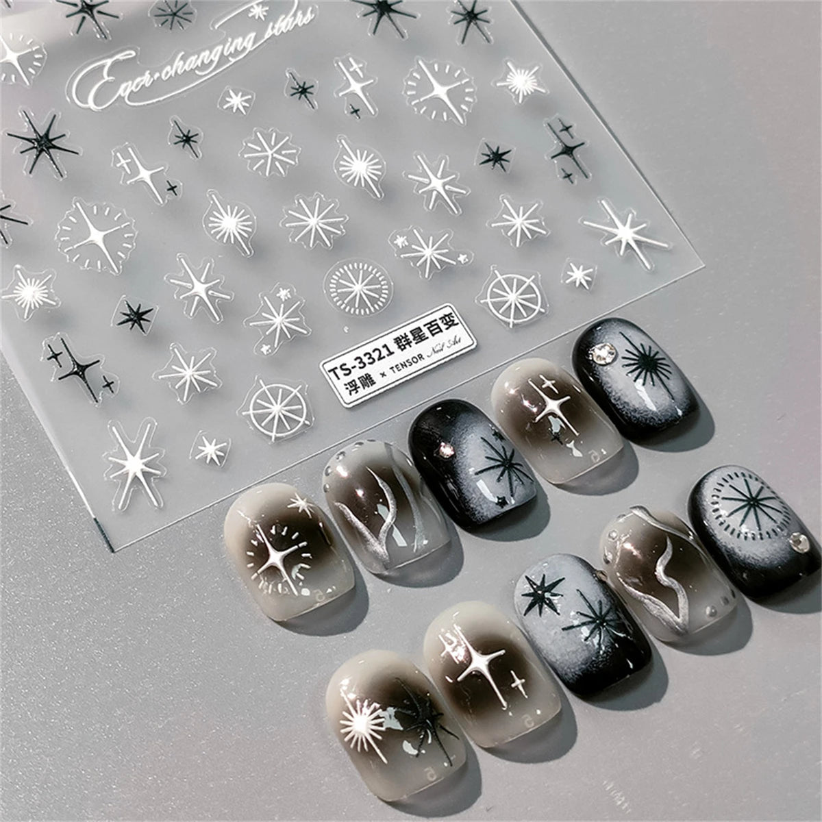 5D Black & White Star Nail Art Stickers | Punk Kawaii Decals Nail Art Stickers QXL