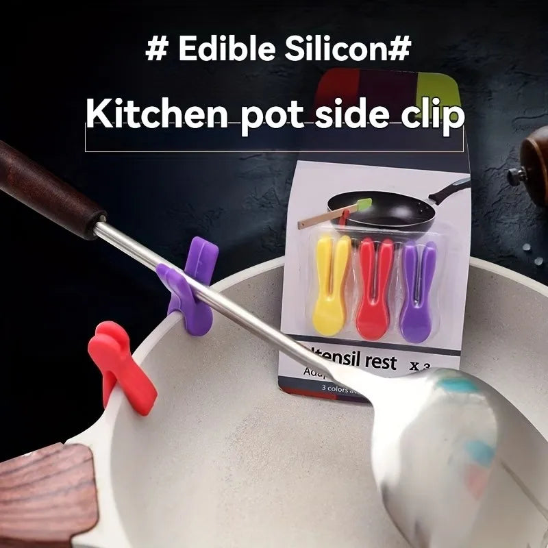 3-Pack Silicone Utensil Rest | Spoon Holder & Pot Clip Set Silicone Utensil Rest QXL