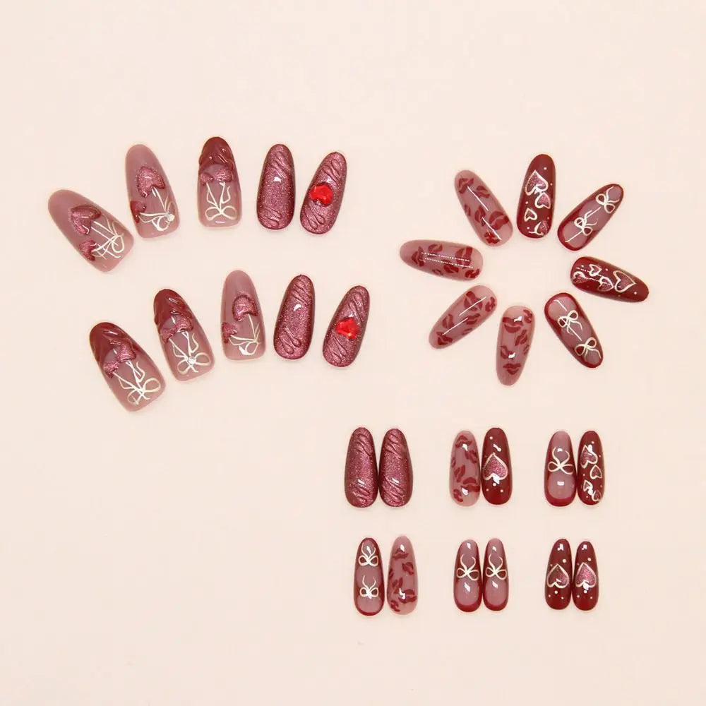 30-Pack Almond Press-On Nails | French Cat Eye Butterfly Pearl Press-On Nail Tips QXL
