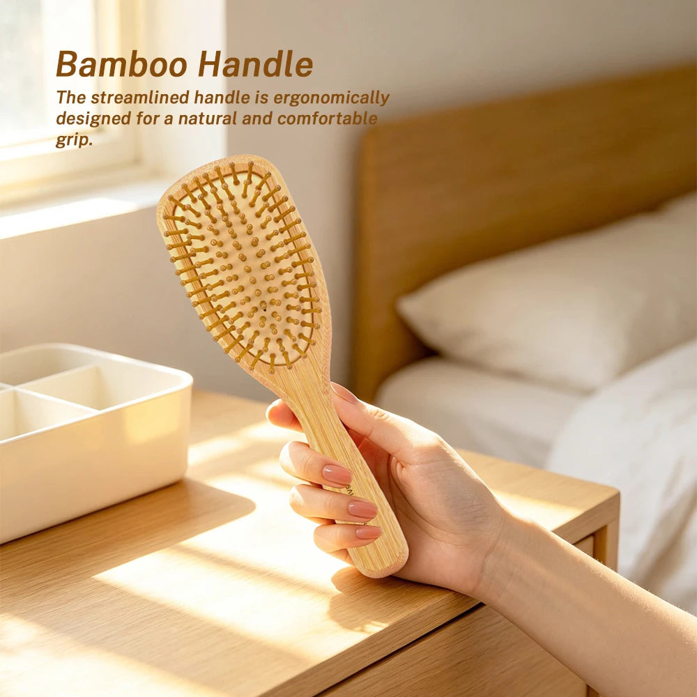 Mini Bamboo Air Cushion Hairbrush | Detangling Scalp Massage Bamboo Hair Brush QXL