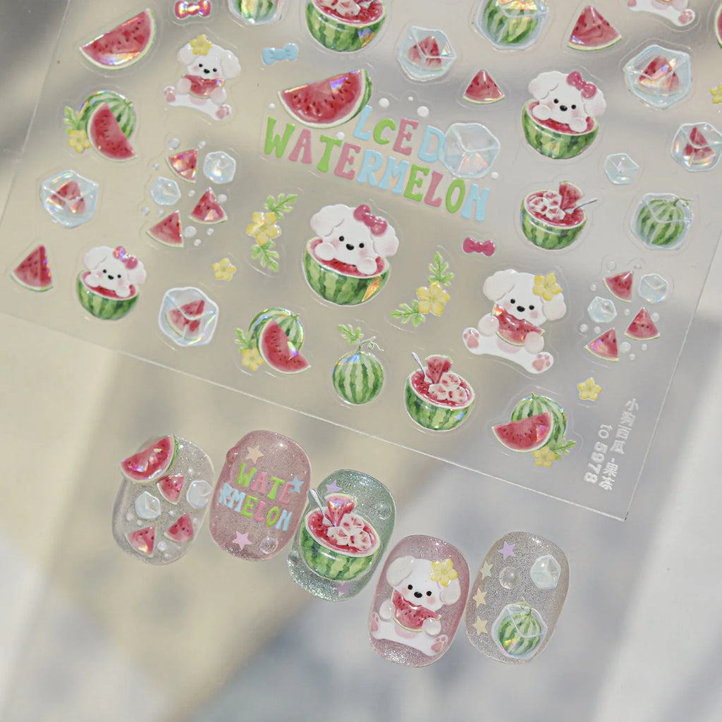 5D Watermelon Summer Fruit Nail Stickers | Self-Adhesive Decals Nail Art Stickers QXL