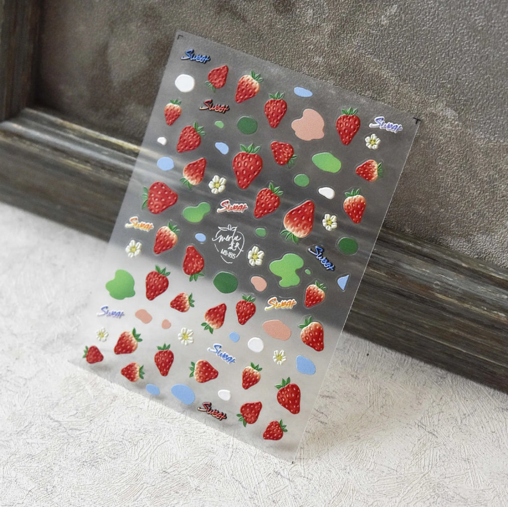 5D Embossed Strawberry Nail Stickers | Cute Nail Art Decals Nail Art Stickers QXL