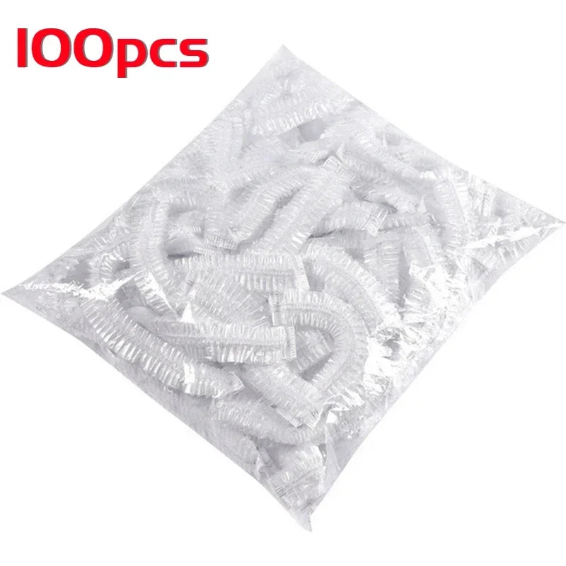 100-Pack Disposable Waterproof Shower Caps | Pink Elastic Hair Cap Disposable Shower Caps QXL M249 100pcs-white