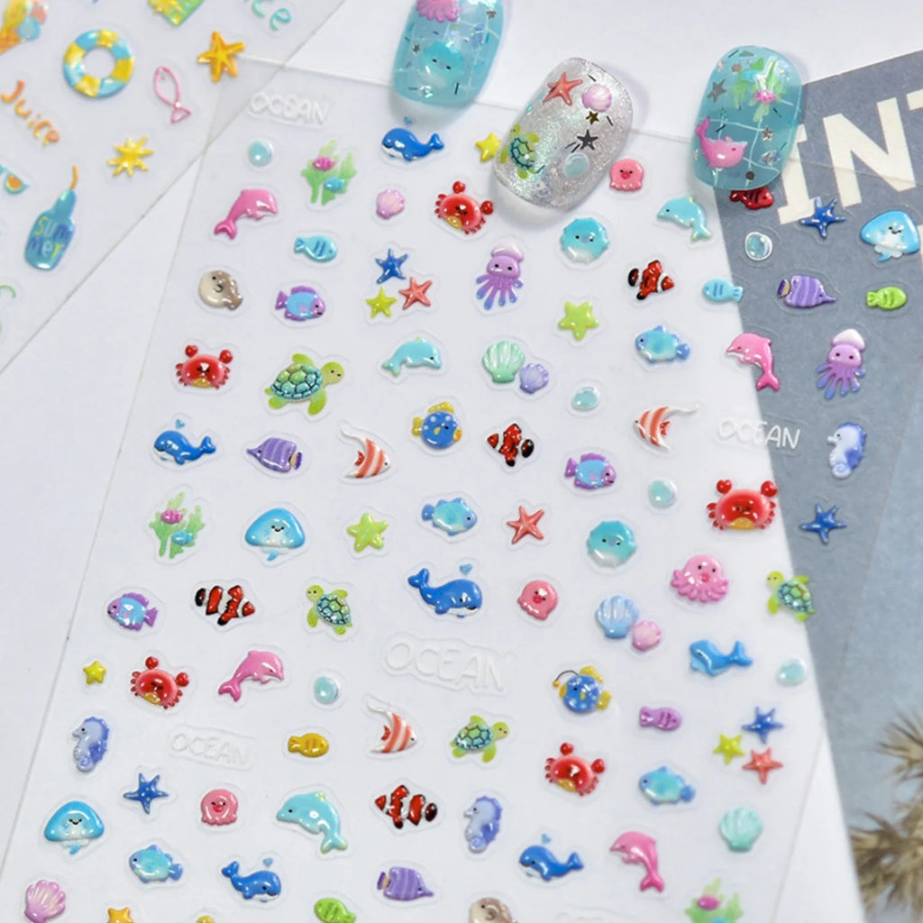 5D Ocean Nail Stickers – Dolphin, Turtle & Sea Life Decals Nail Art Stickers QXL