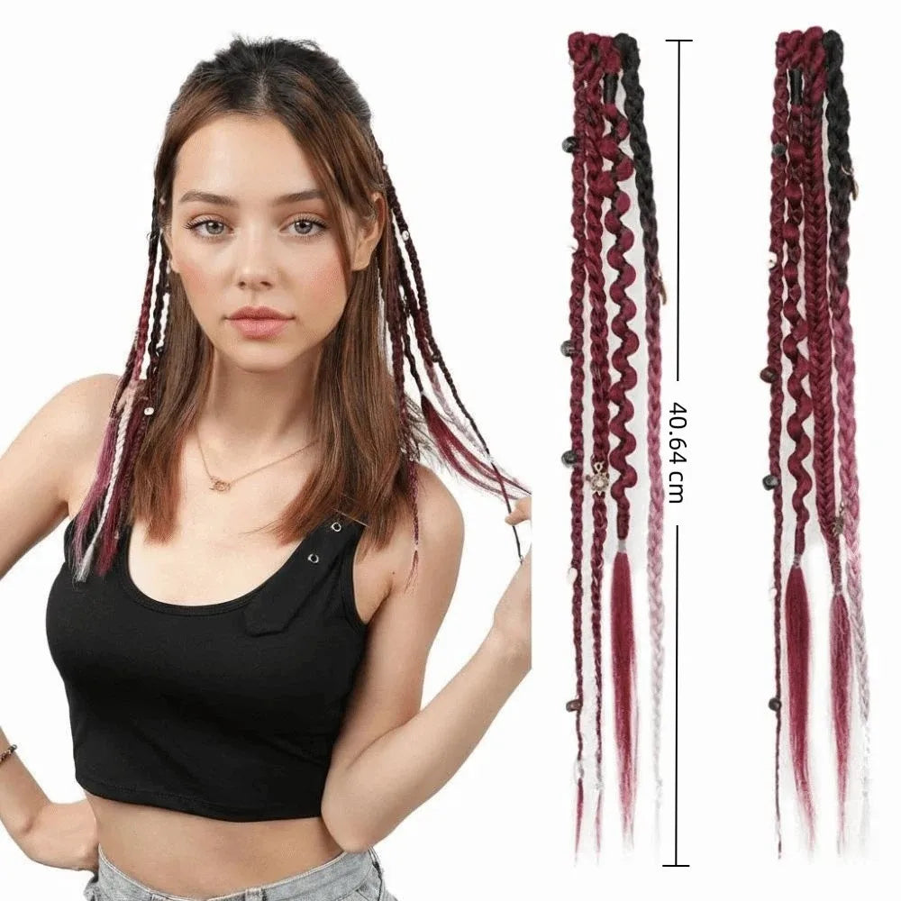 Bohemian Clip-In Braid Extensions 16" | Fairy Hairpiece Set Clip-In Hair Extension QXL