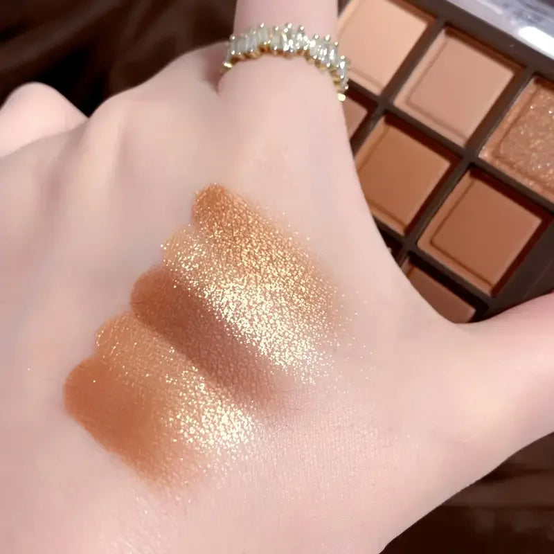 9-Color Chocolate Eyeshadow Palette | Earth Tones Matte & Glitter Eyeshadow Palette QXL