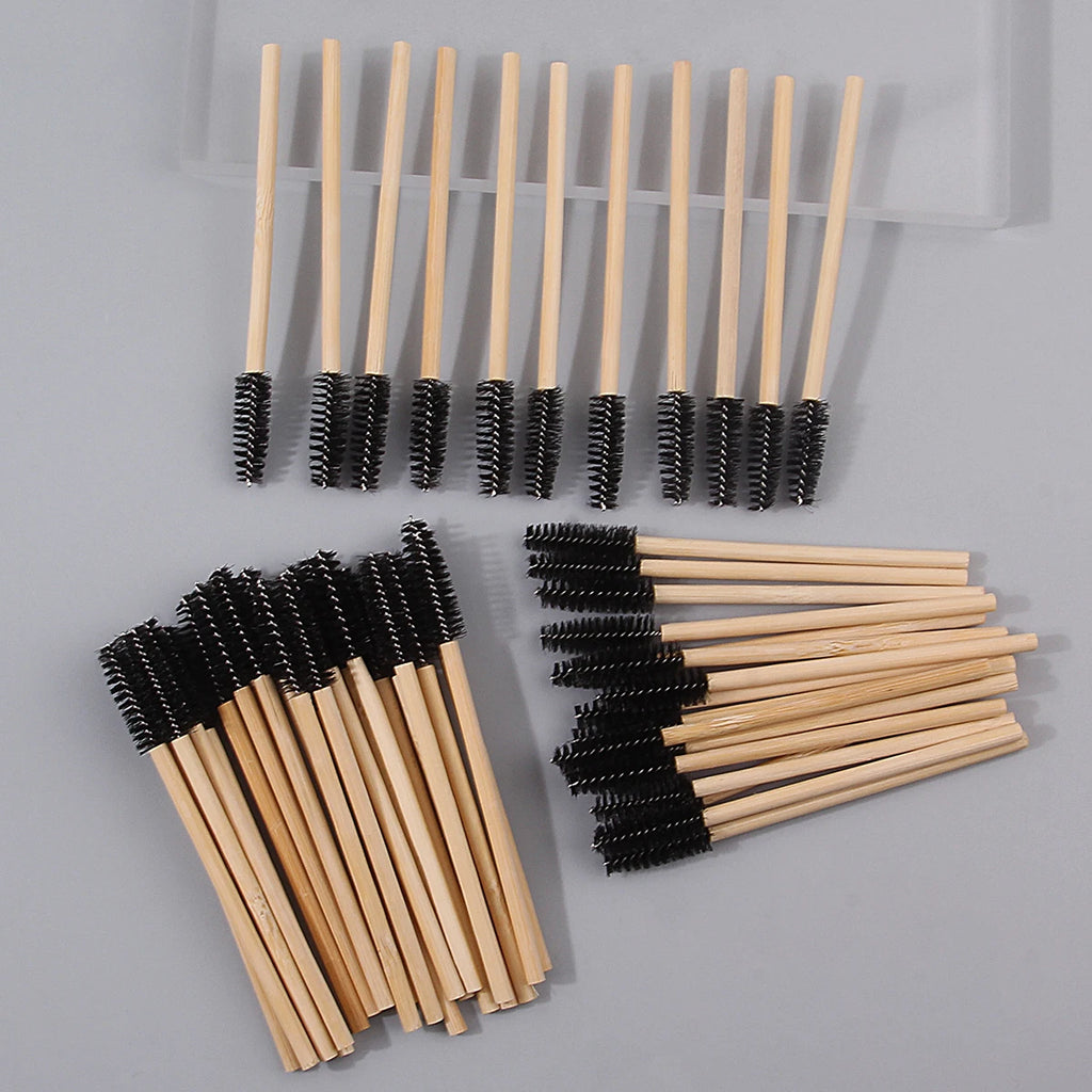 50-Pack Bamboo Mascara Wands & Spiral Spoolie Brushes Mascara Wand Set QXL