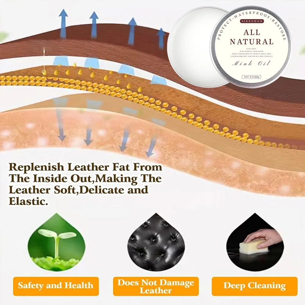 Leather Mink Oil Cream 100g | Car Seat & Sofa Care Leather Care Cream QXL