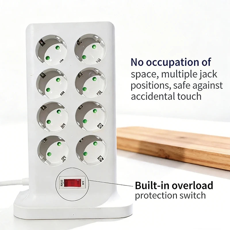 EU Vertical Tower Power Strip | Wireless Charging AC USB Type-C Tower Power Strip QXL