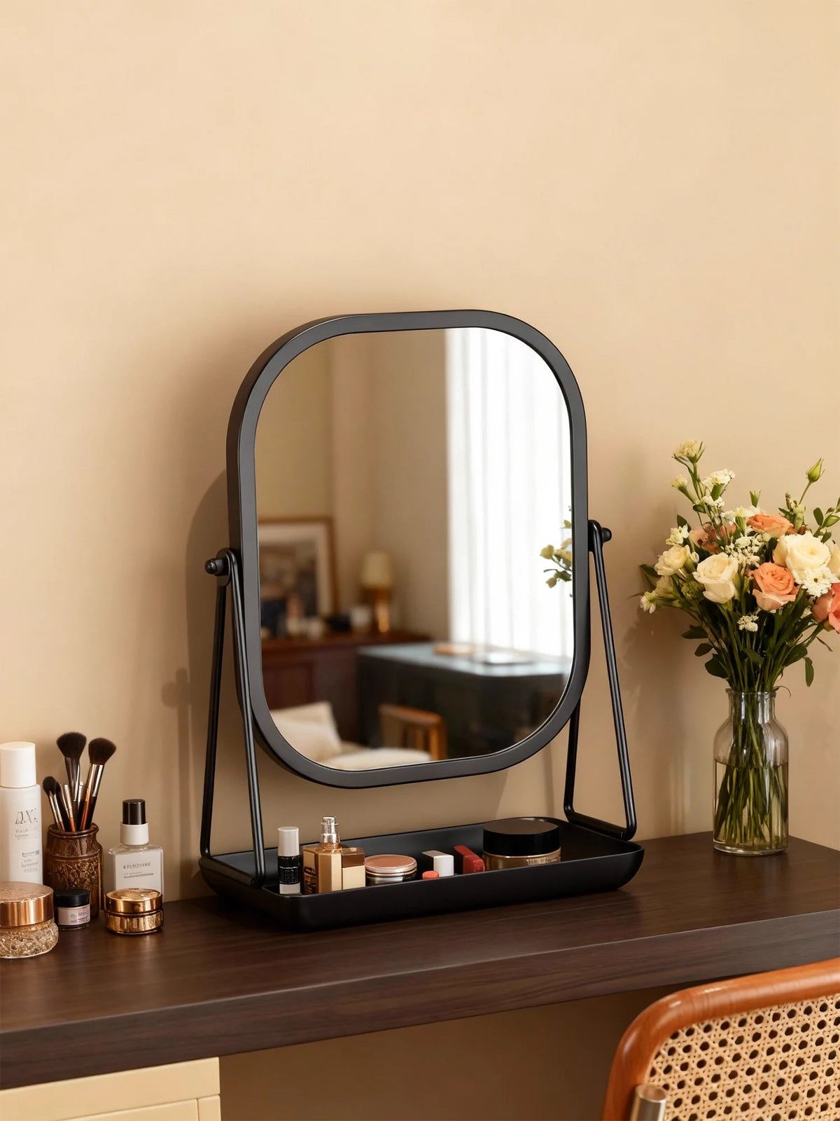 Rotating Desktop Makeup Mirror with Storage Base | Vanity Vanity Makeup Mirror QXL