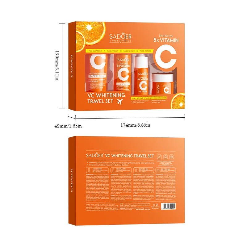 5-Piece Vitamin C Travel Skincare Set – Cleanser Toner Cream Travel Skincare Set QXL