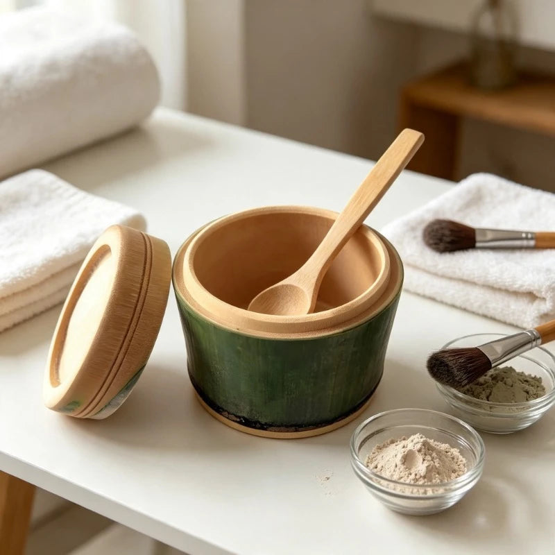 Bamboo Mask Mixing Bowl Set with Lid & Spoon | DIY Skincare Mask Mixing Bowl Set QXL