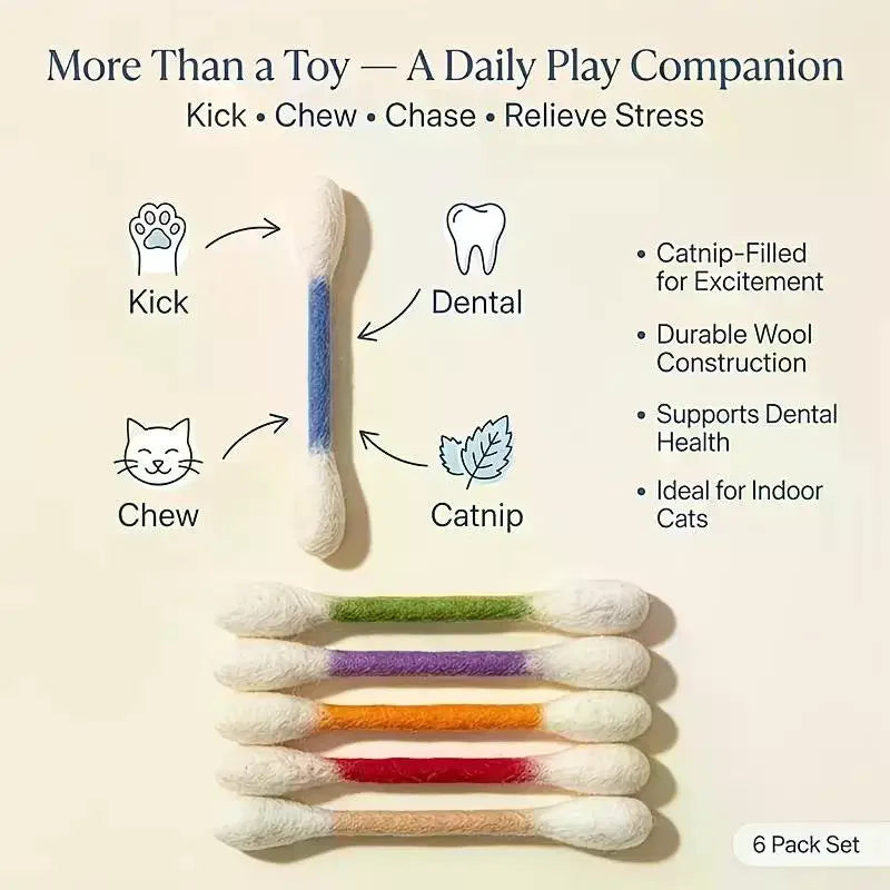 6-Pack Catnip Chew Sticks | Felt Kicker Cat Toys for Indoor Play Cat Kicker Toy Set QXL