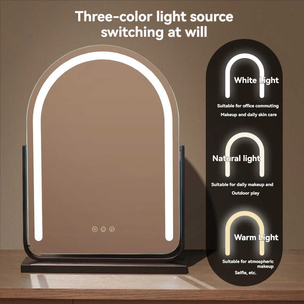 LED Desktop Vanity Mirror with Light | Metal Frame Makeup Mirror LED Vanity Mirror QXL
