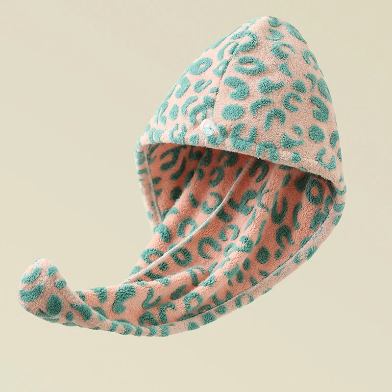 Quick-Dry Hair Towel Wrap Bonnet | Absorbent Coral Fleece Hair Towel Wrap QXL Green