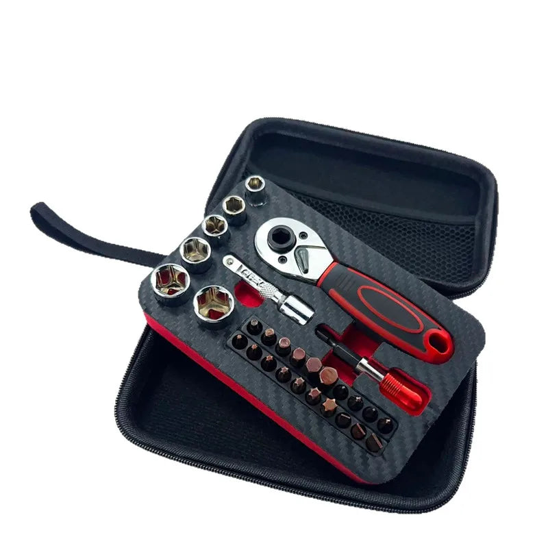 29-Pc Mini Ratchet Wrench & Socket Bit Set | 1/4" Drive Kit Ratchet Socket Set QXL