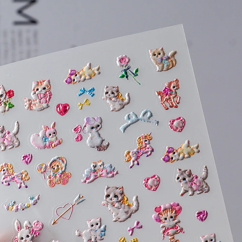Kawaii 5D Nail Art Stickers | Bear Rabbit Cat Cartoon Decals Nail Art Stickers QXL