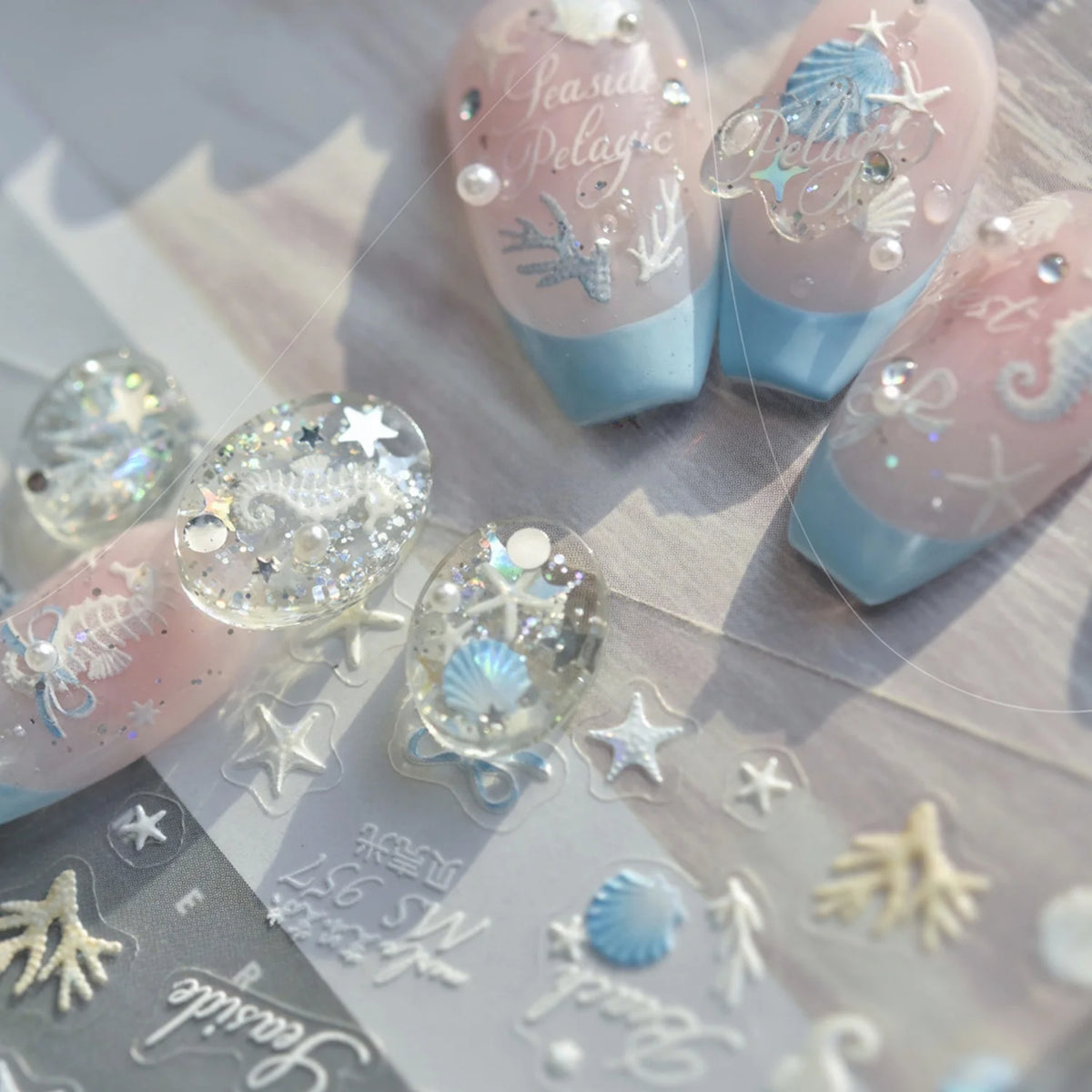 5D Ocean Nail Stickers – Iridescent Shell Starfish Seahorse Nail Art Stickers QXL