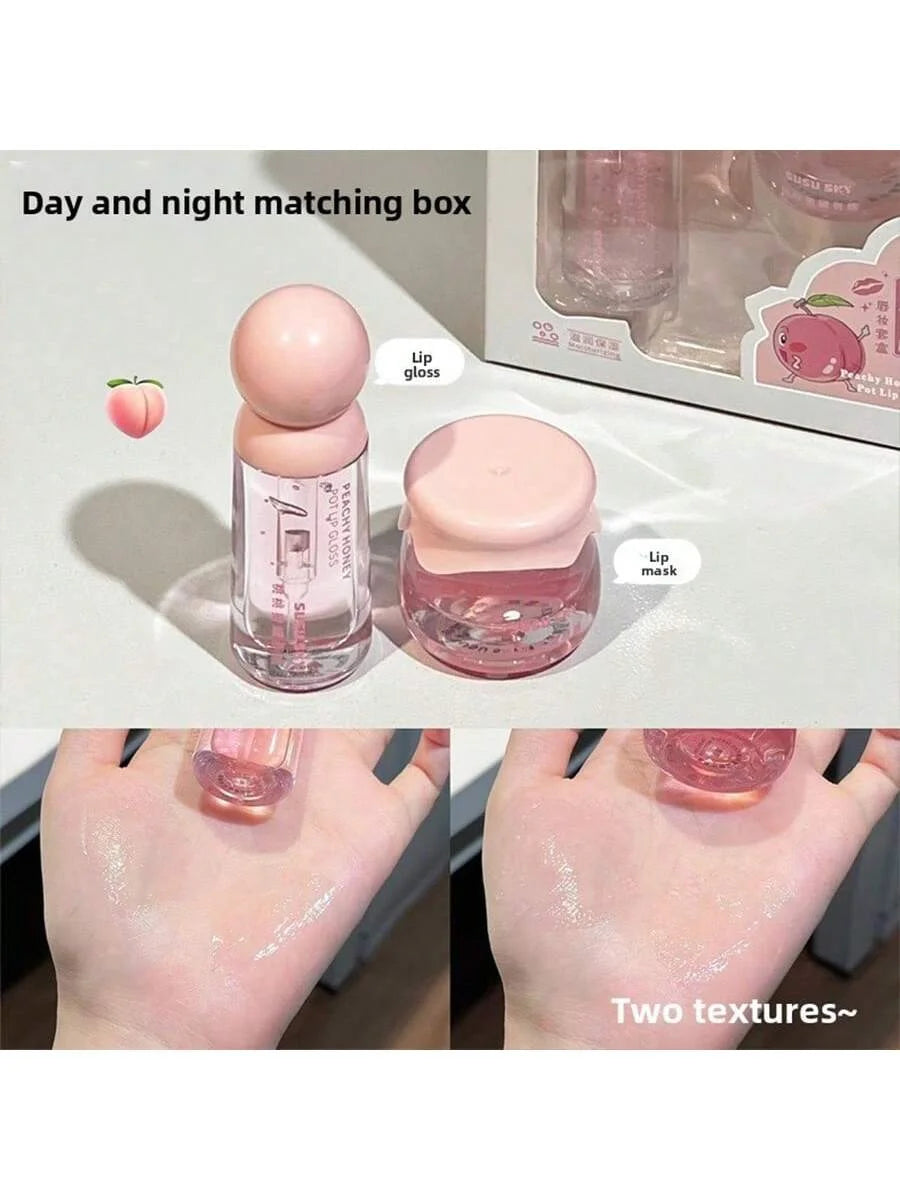 Peach Honey Lip Mask & Balm Set – 24Hr Moisturising Duo Lip Care Set QXL