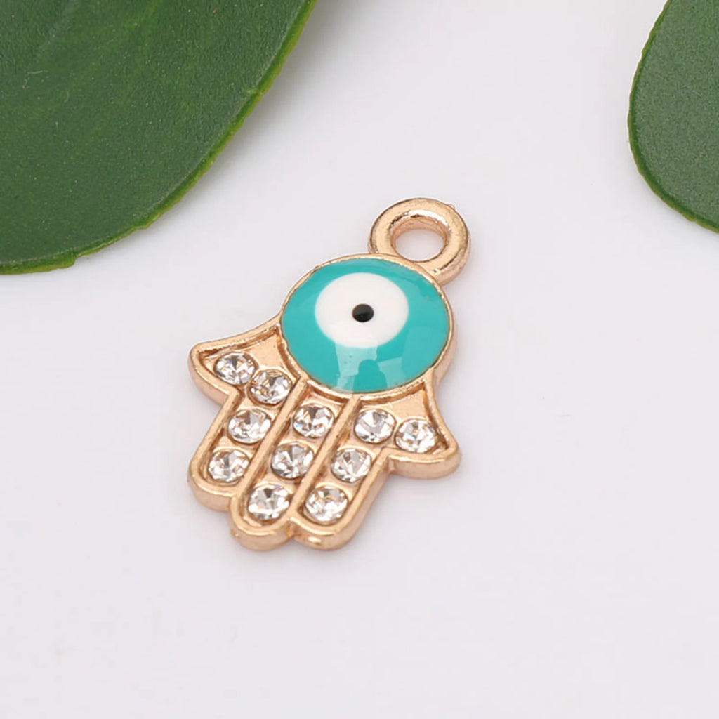 10-Pack Golden Hamsa Hand Evil Eye Charm Pendants 14x21mm Jewelry Making Charms QXL