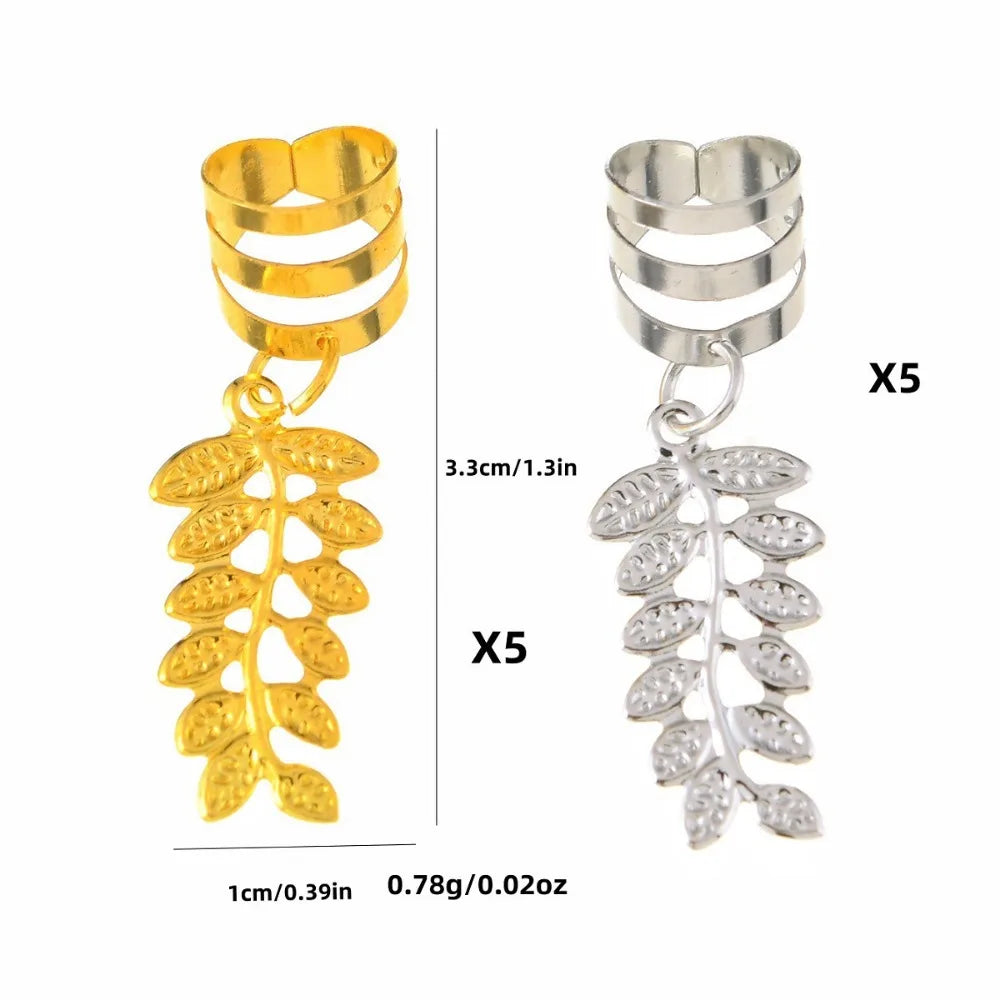 10-Pack Hollow Leaf Dreadlock Beads Hair Hoops – Gold & Silver Dreadlock Hair Beads QXL