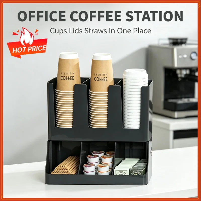 6-Compartment Coffee Cup & Condiment Organizer for Office Countertop Organizer QXL
