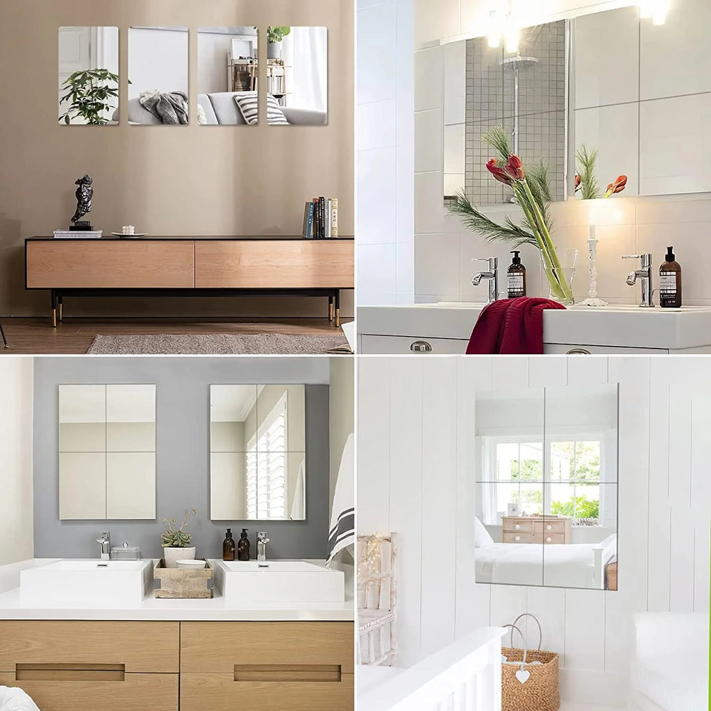 8-Pack Self-Adhesive Acrylic Mirror Tiles 30x30cm Frameless Acrylic Mirror Tiles QXL