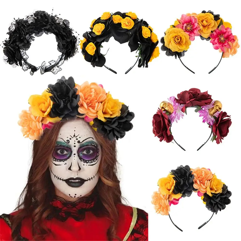 Day of the Dead Rose Flower Crown Headband | Halloween Costume Costume Headband QXL