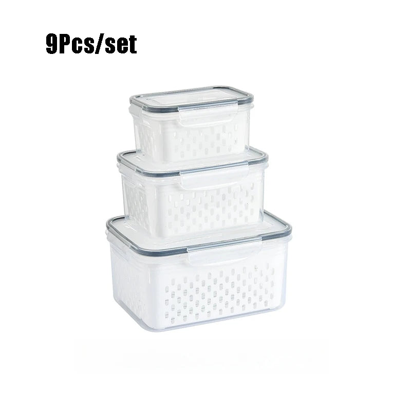 9-Piece Fruit Storage Containers with Colander & Lid for Fridge Fruit Storage Set QXL Grey 9Pcs-set