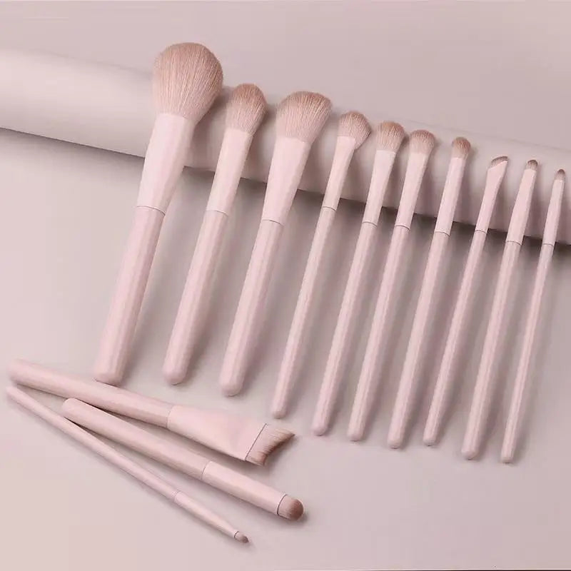 13-Pc Pink Makeup Brush Set with Pouch | Beginner Daily Use Makeup Brush Set QXL