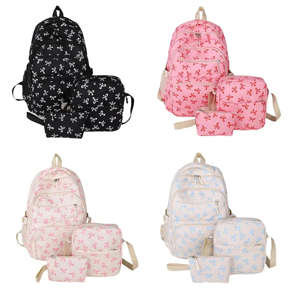 3-Piece Bow Nylon Backpack Set | Large School & Travel Bag Backpack Set QXL