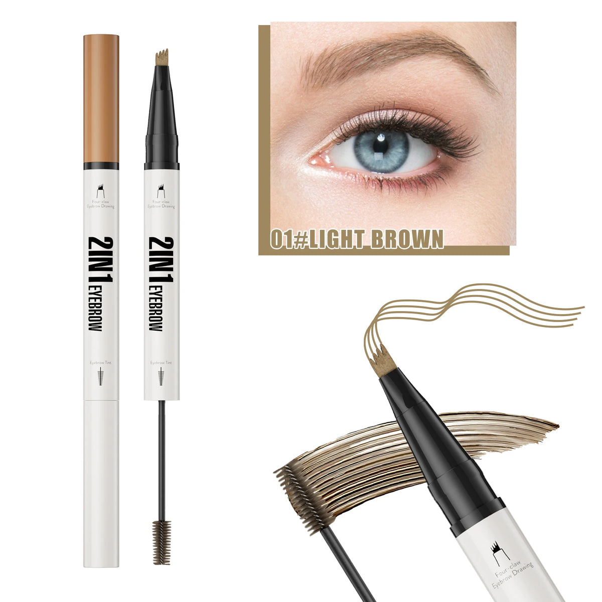 Hello Kiss 2-in-1 Four-Claw Eyebrow Pen | Waterproof Liquid Liquid Eyebrow Pen QXL 01