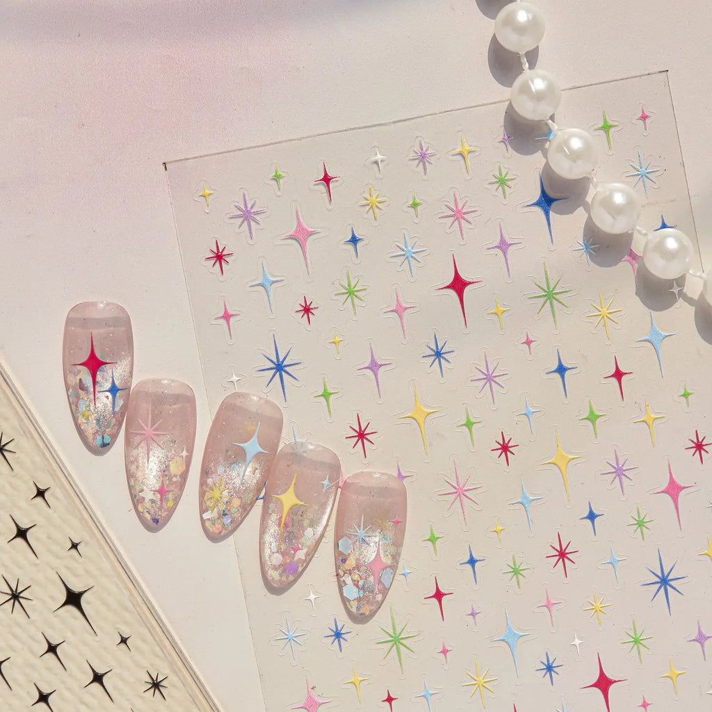 5D Embossed Star Nail Stickers | Sparkly Self-Adhesive Decals Nail Art Stickers QXL
