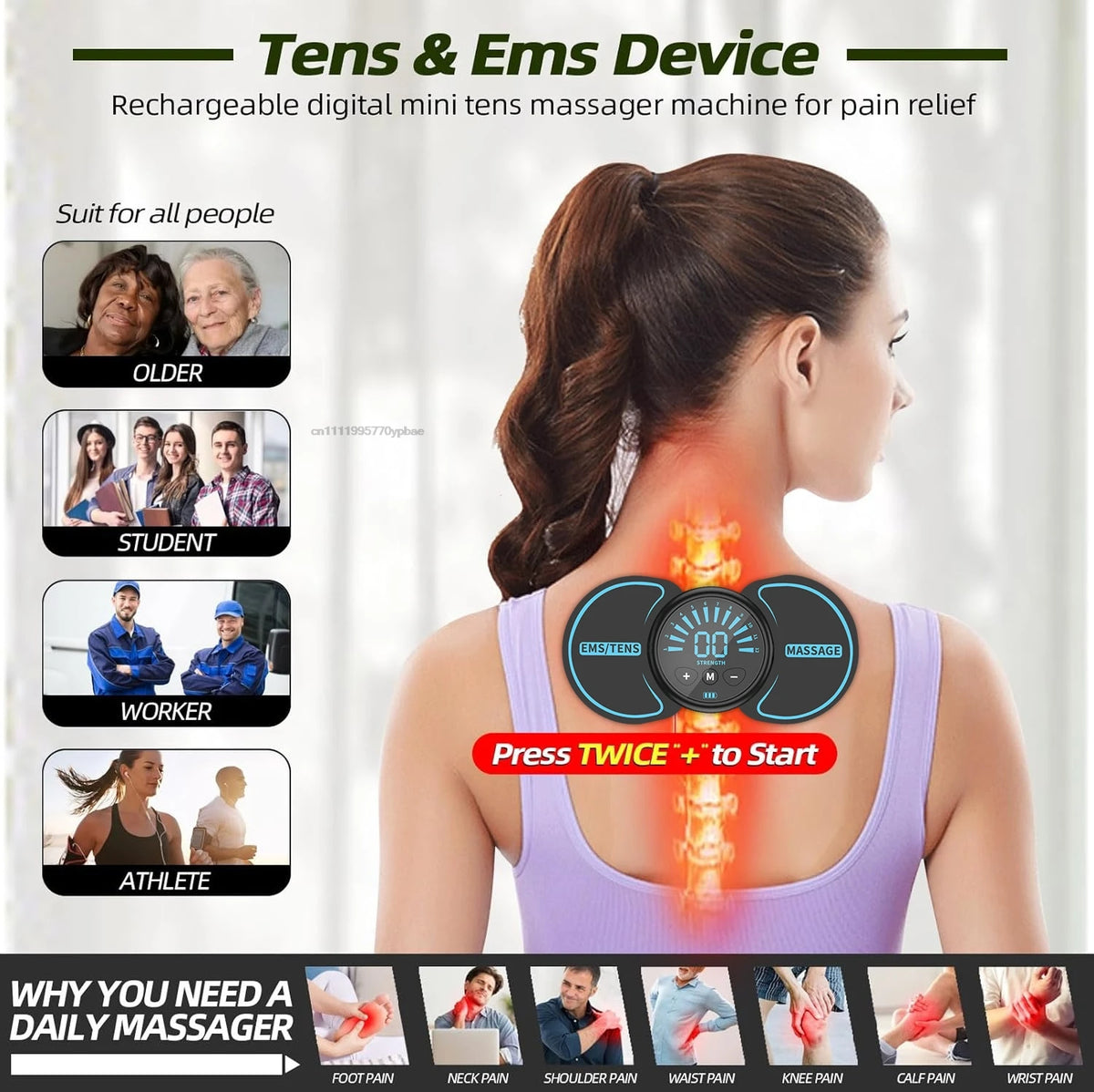 Cordless EMS Neck & Shoulder Massager | Rechargeable Pulse EMS Pulse Massager QXL