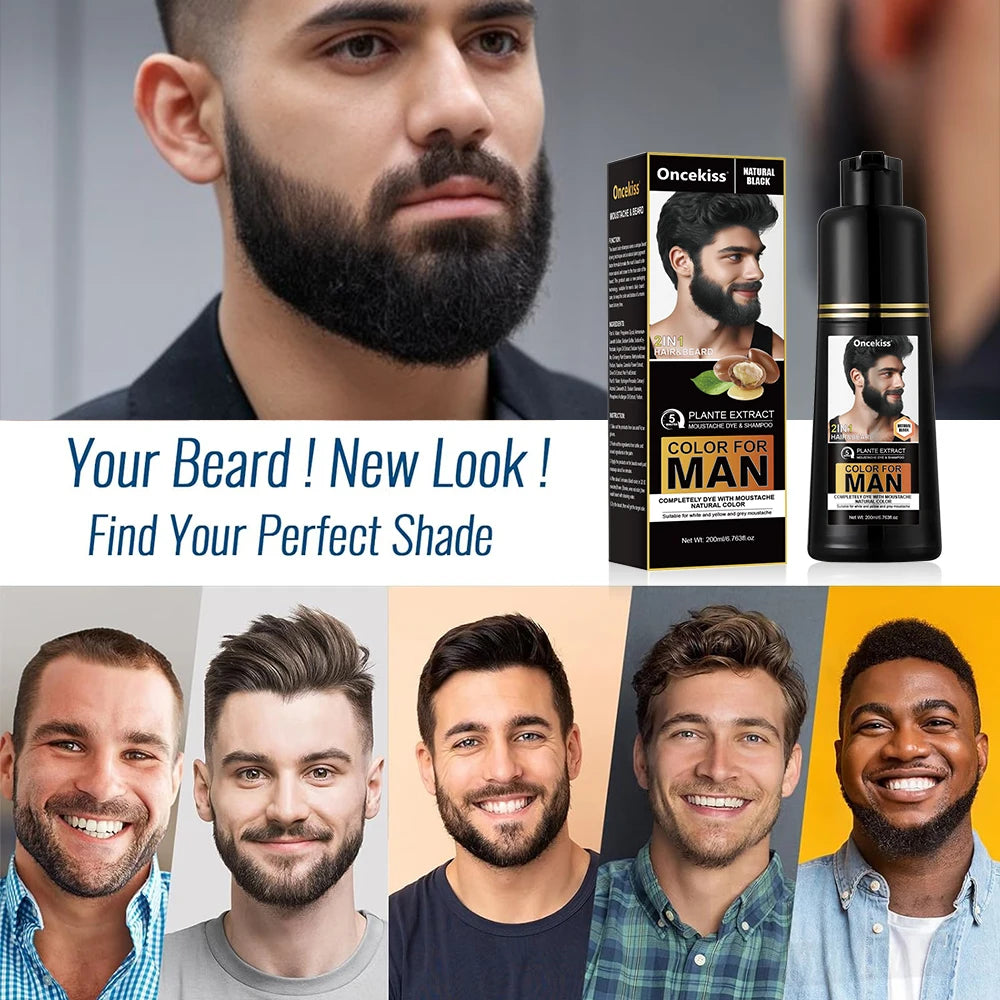 Natural Permanent Beard Dye Shampoo 200ml | Gray Coverage for Men Beard Dye Shampoo QXL