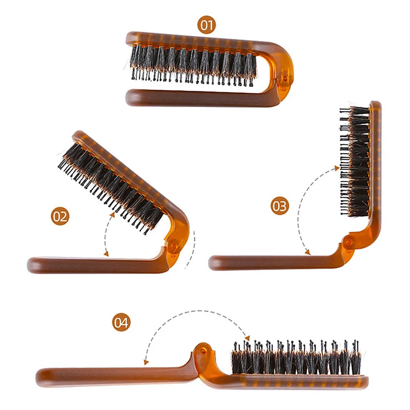 Boar Bristle Foldable Pocket Hair Brush | Amber Travel Comb Foldable Hair Brush QXL one size