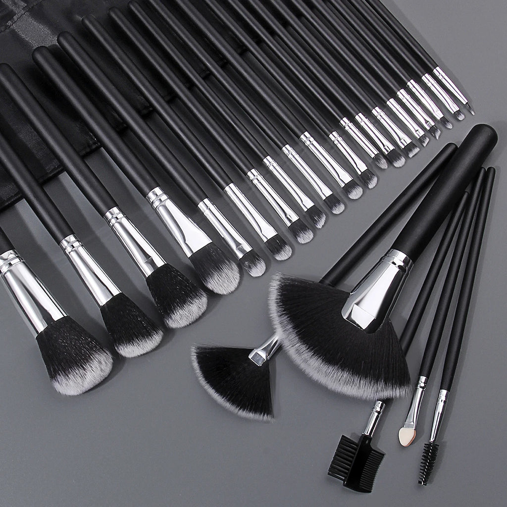 KOSSHOW 25-Pc Makeup Brush Set | Ombre Hair & PU Bag Makeup Brush Set QXL