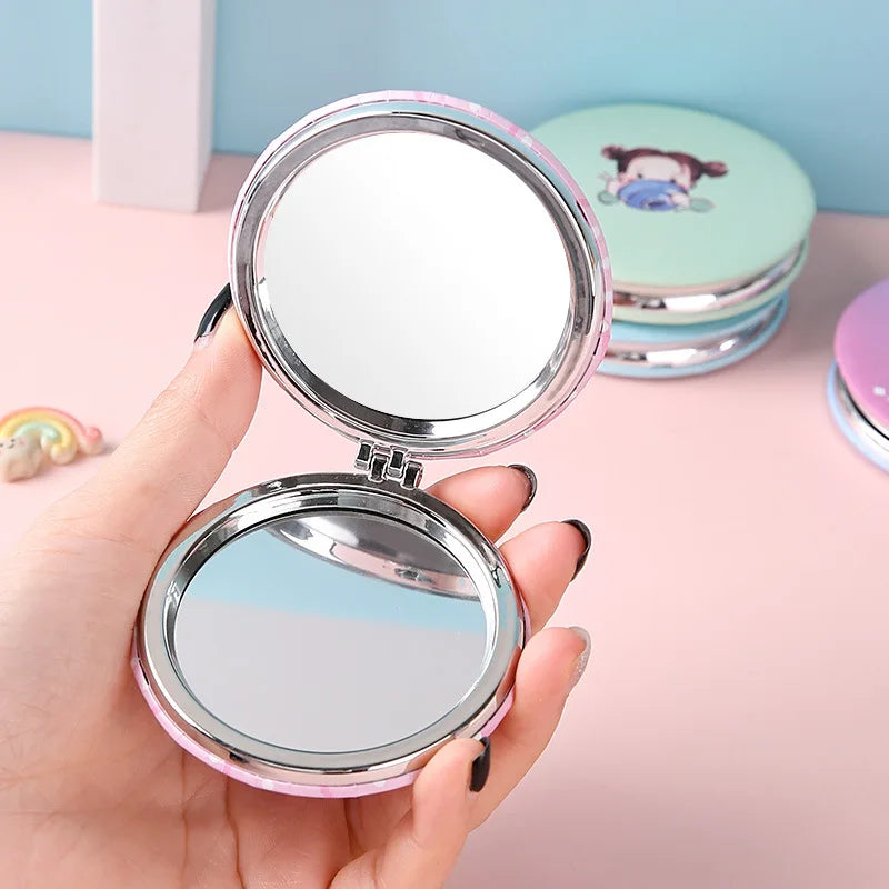 Mini 2-Face Foldable Pocket Makeup Mirror | Cartoon Print Pocket Makeup Mirror QXL