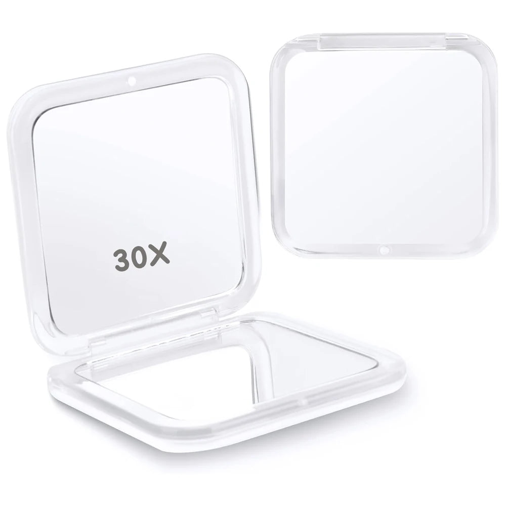 Compact Folding Pocket Makeup Mirror – 30X Magnification Compact Makeup Mirror QXL White