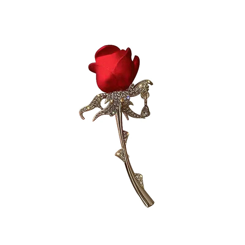 Red Rose Brooch Pin | Women's Floral Lapel Badge Fashion Brooch Pin QXL