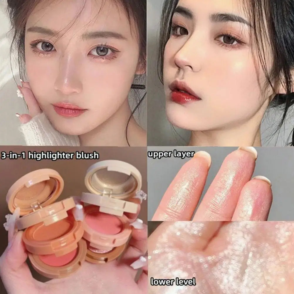 3-in-1 Blush Highlighter Contour Palette | Matte & Glitter Makeup Palette QXL