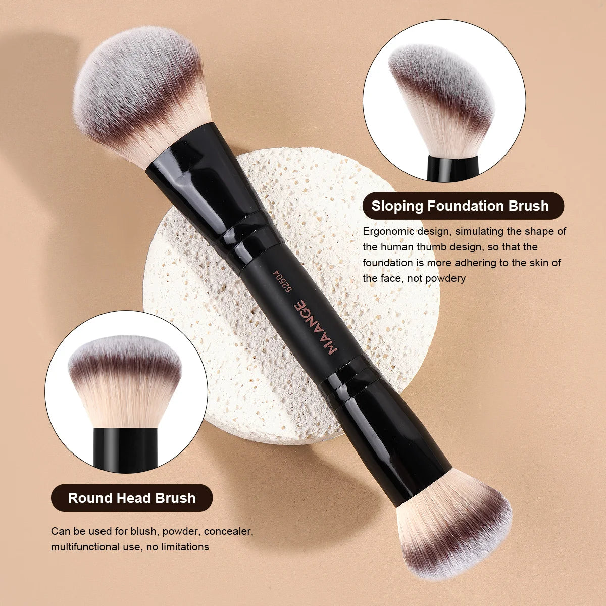 MAANGE Dual-Ended Foundation & Powder Brush | Synthetic Hair Dual-Ended Makeup Brush QXL